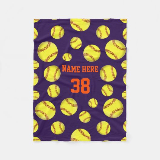 Softball Fleece Throw Blankets, Uw KLEUREN, TEKST Deken (Voorkant)