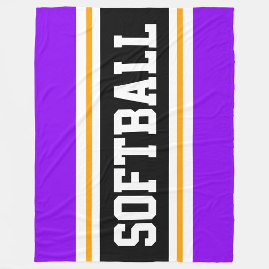 SOFTBALL Fun Heldere Paarse Zwarte Atletische Stre Fleece Deken (Voorkant)