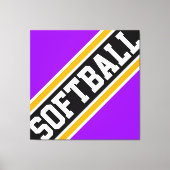 SOFTBALL Fun Heldere Paarse Zwarte Racing Stripes Canvas Afdruk (Voorkant)