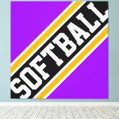 SOFTBALL Fun Heldere Paarse Zwarte Racing Stripes Canvas Afdruk (Insitu (Houten vloer))