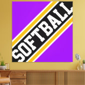 SOFTBALL Fun Heldere Paarse Zwarte Racing Stripes Canvas Afdruk (Insitu (Woonkamer))