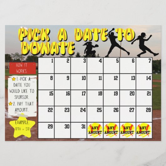 Softball Fundraiser Agenda "Kies een datum" Donere Kaart (Voorkant)