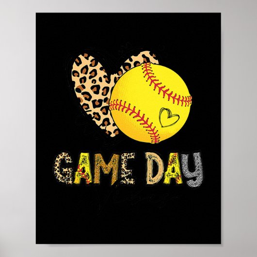 Softball Game Day Vibes Leopard Softball Mom Game Poster (Voorkant)