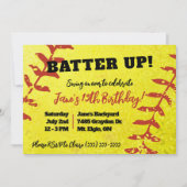 Softball, Geel en Rood Kinderen Verjaardagsfeest Kaart (Voorkant)