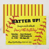 Softball, Geel en Rood Kinderen Verjaardagsfeest Kaart (Voorkant / Achterkant)