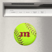 Softball Geel Fast Pitch Monogram Initiaal Magnet (Insitu (Vaatwasser))