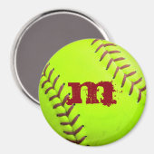 Softball Geel Fast Pitch Monogram Initiaal Magnet (Voorkant / Achterkant)