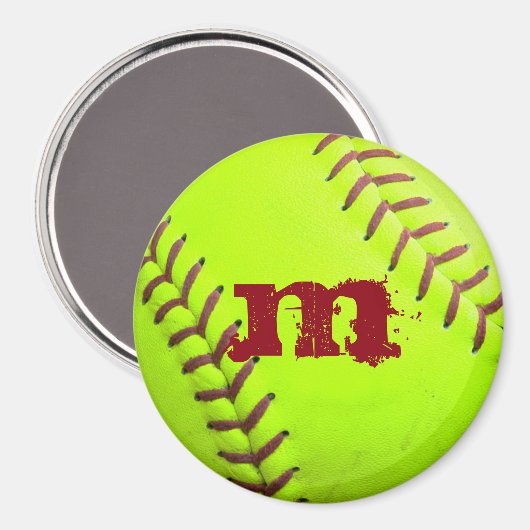 Softball Geel Fast Pitch Monogram Initiaal Magnet (Voorkant / Achterkant)