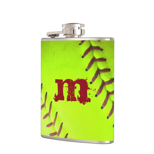 Softball Geel Fast Pitch Monogram Whiskey Flask Heupfles (Links)