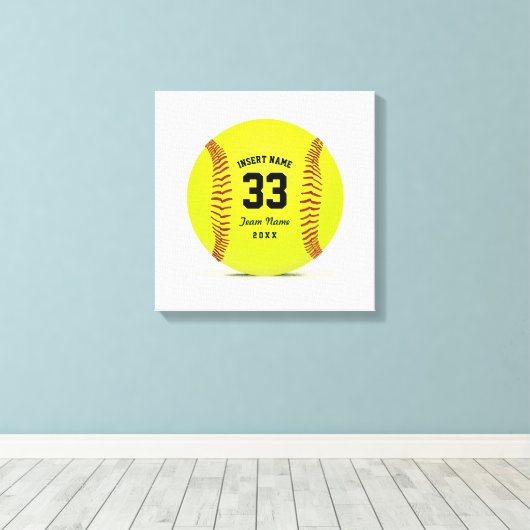 Softball Geel Rood en Zwart Sport Canvas Afdruk (Insitu (Houten vloer))