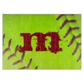 Softball Geel Snel Monogram Glas Snijplank (Voorkant)