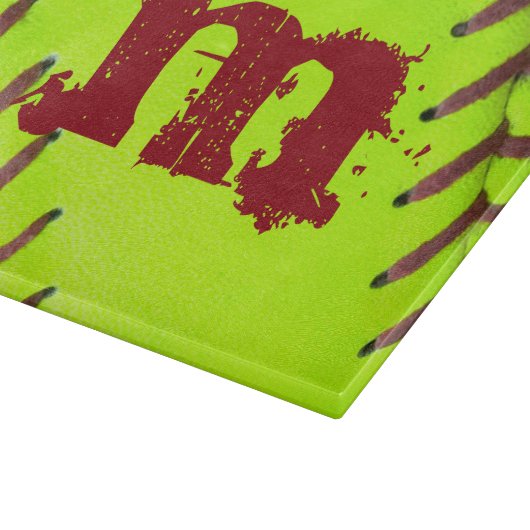 Softball Geel Snel Monogram Glas Snijplank (Hoek)