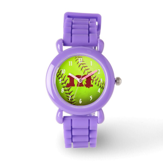 Softball Geel Snel Pitch 8U 10U 12U Horloge (Voorkant)