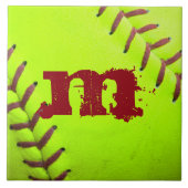 Softball Geel Snelle Hoogte Monogram Vertoning Teg Tegeltje (Voorkant)