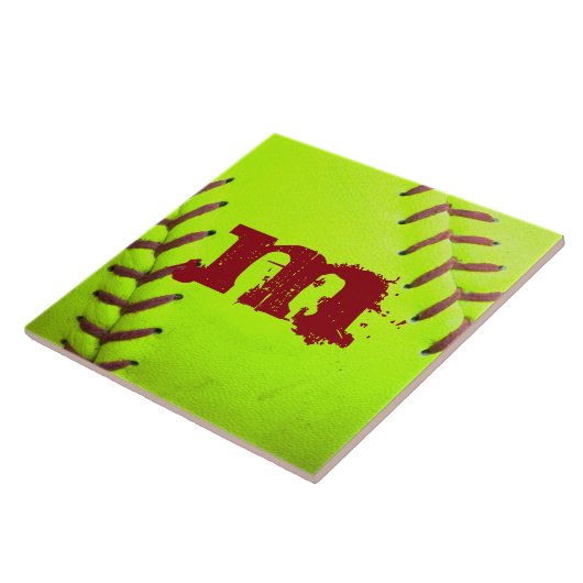 Softball Geel Snelle Hoogte Monogram Vertoning Teg Tegeltje (Zijkant)