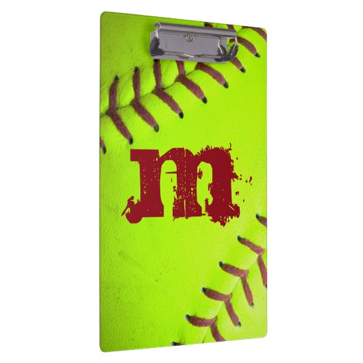 Softball Geel Snelle Monogram Initiaal Clip Board Klembord (Rechts)