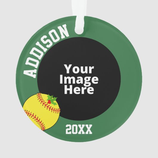 Softball Gepersonaliseerde Foto Kerstmis Ornament (achterkant)
