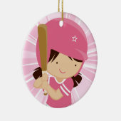 Softball Girl Batter in roze en wit Keramisch Ornament (Rechts)
