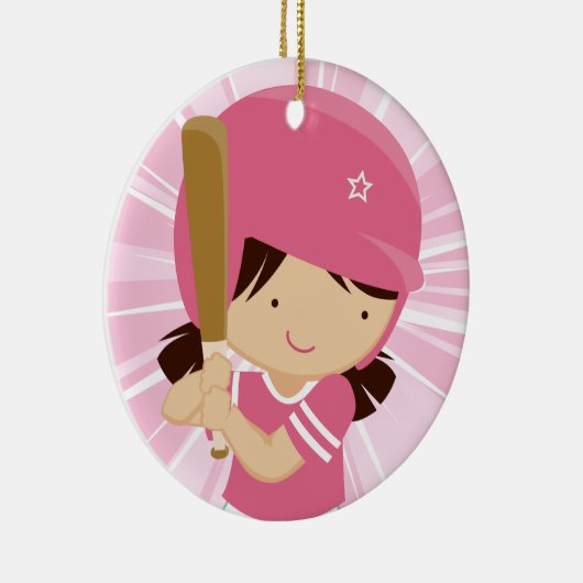 Softball Girl Batter in roze en wit Keramisch Ornament (Rechts)