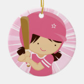 Softball Girl Batter in roze en wit Keramisch Ornament (Voorkant)