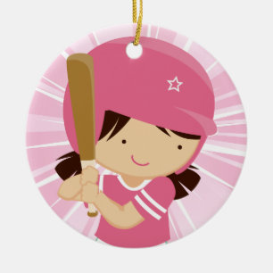 Softball Girl Batter in roze en wit Keramisch Ornament
