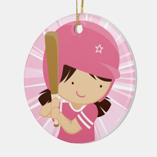 Softball Girl Batter in roze en wit Keramisch Ornament (Links)