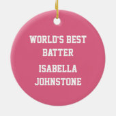 Softball Girl Batter in roze en wit Keramisch Ornament (Achterkant)
