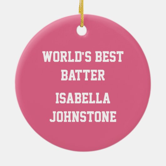 Softball Girl Batter in roze en wit Keramisch Ornament (Achterkant)