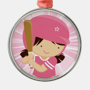 Softball Girl Batter in roze en wit Metalen Ornament