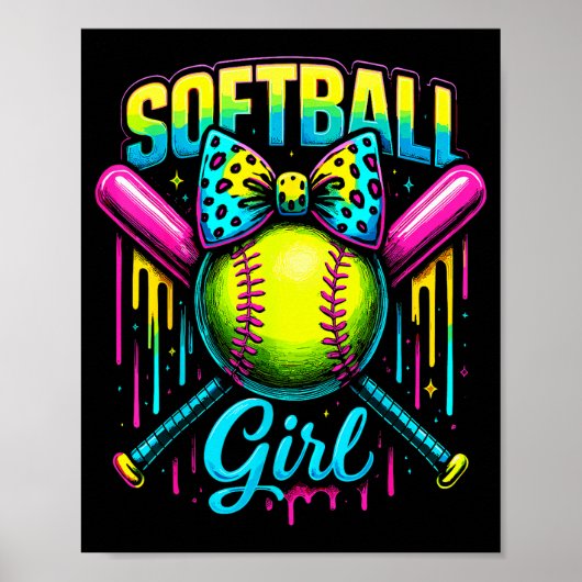 Softball Girl Drip Funny Softball Player Poster (Voorkant)