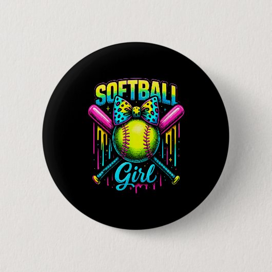 Softball Girl Drip Funny Softball Player  Ronde Button 5,7 Cm (Voorkant)