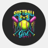 Softball Girl Drip Funny Softball Player  Ronde Sticker (Voorkant)