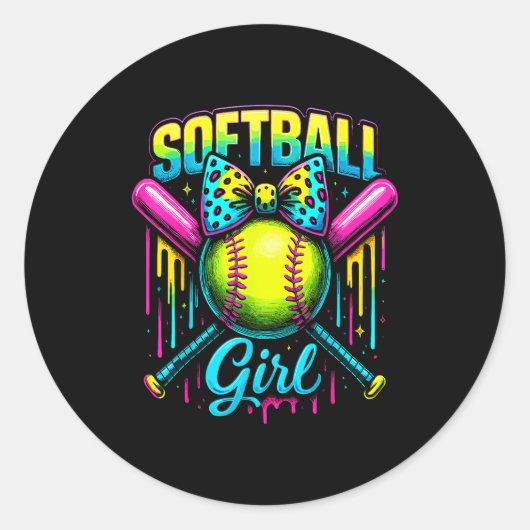 Softball Girl Drip Funny Softball Player Ronde Sticker (Voorkant)