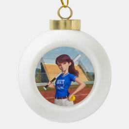 Softball Girl Keramische Bal Ornament