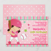 Softball Girl Pink Birthday Party Invitation Kaart (Voorkant / Achterkant)