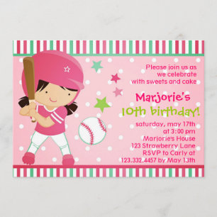 Softball Girl Pink Birthday Party Invitation Kaart