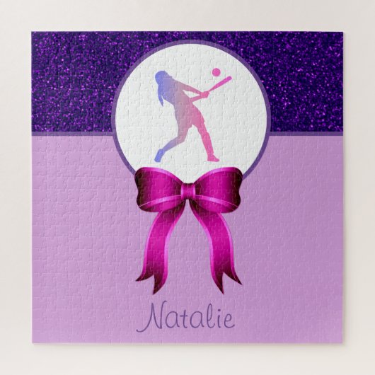 Softball Girls Glitter en Bow Jigzaag Puzzle Legpuzzel (Verticaal)