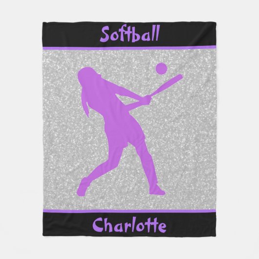 Softball Girls Paars en Silver Sparkle Fleece Deken (Voorkant)