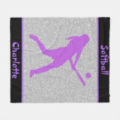 Softball Girls Paars en Silver Sparkle Fleece Deken (Voorkant (Horizontaal))