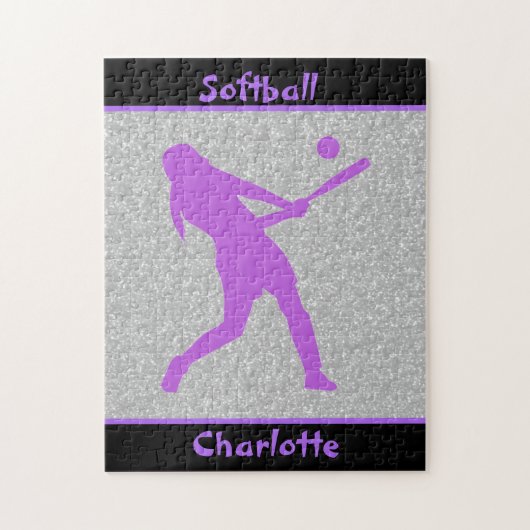 Softball Girls Paars en Silver Sparkle Legpuzzel (Verticaal)