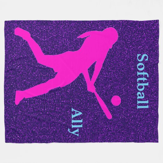 Softball Girls Paars Sparkle Fleece Blanket (Voorkant (Horizontaal))