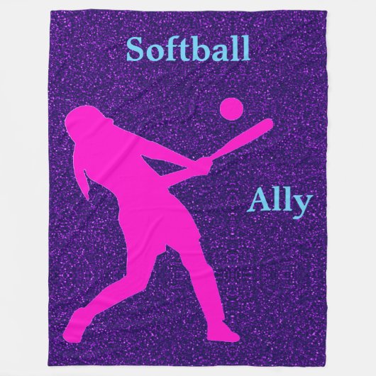 Softball Girls Paars Sparkle Fleece Blanket Deken (Voorkant)