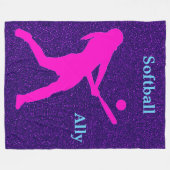 Softball Girls Paars Sparkle Fleece Blanket Deken (Voorkant (Horizontaal))