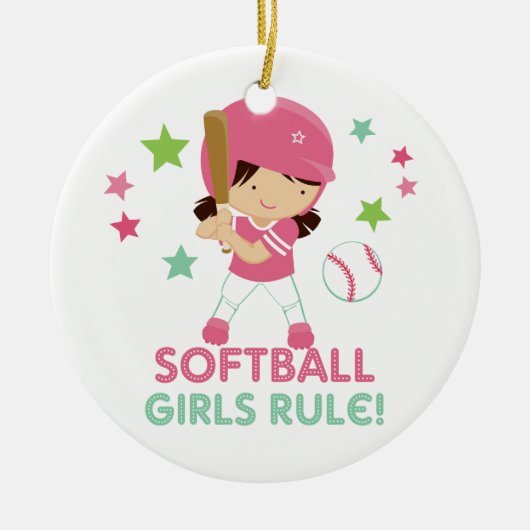 Softball Girls Rule, gepersonaliseerd met foto Keramisch Ornament (Voorkant)