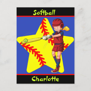 Softball Girls Star Batter Swing Persoonlijk Briefkaart