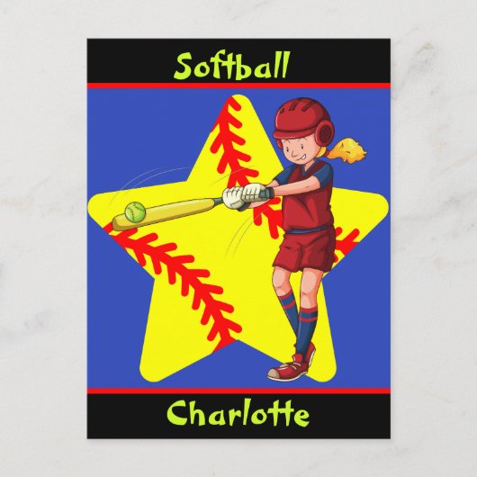 Softball Girls Star Batter Swing Persoonlijk Briefkaart (Voorkant)
