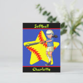 Softball Girls Star Batter Swing Persoonlijk Briefkaart (Staand voorkant)