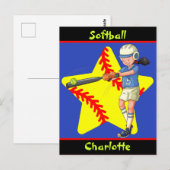 Softball Girls Star Batter Swing Persoonlijk Briefkaart (Voorkant / Achterkant)