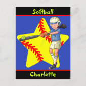 Softball Girls Star Batter Swing Persoonlijk Briefkaart (Voorkant)