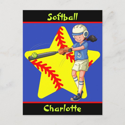 Softball Girls Star Batter Swing Persoonlijk Briefkaart (Voorkant)
